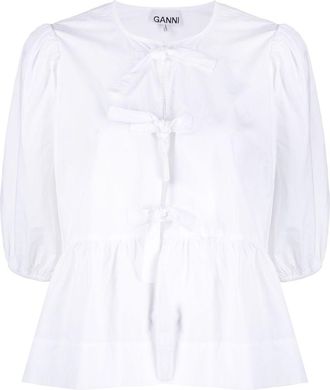 Ganni Puff-Sleeve Organic-Cotton Top - Womens - Organic Cotton