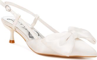 London Rag Okshak Satin Bow Slingback Pump in White at Nordstrom Rack, Size 10