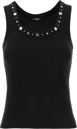 Versace Sleeveless Tops, female, Black, 2XS, Ribbed Stretch Cotton Tank Top