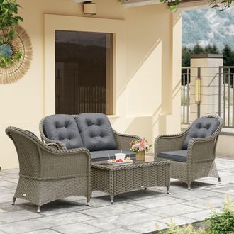 OUTSUNNY 4 Pieces Rattan Sofa Set Outdoor Conservatory Furniture with Cushions in Light Grey