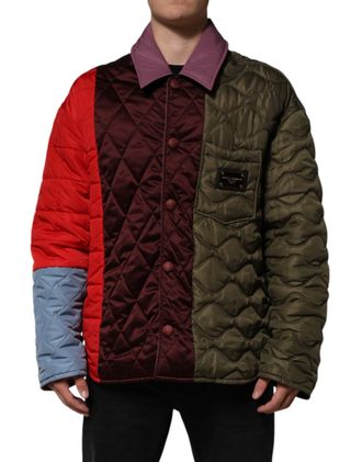 Dolce & Gabbana Mens Multicolor Patchwork Polyesterquilted Jacket Polyester Nylon Clothing