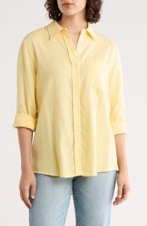 Three Dots Relaxed Fit Linen Blend Button-Up Shirt in Pale Banana at Nordstrom Rack, Size Large