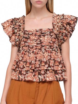 Sea New York Emelia Print Flutter Sleeve Top In Brown