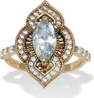 Palm Beach Jewelry 2.67 TCW Marquise CZ Gold-Plated Antiqued Ring