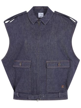 Courr&egrave;ges Sleeveless Denim Bomber Jacket
