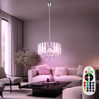 Globo Lighting Lampadario A Sospensione In Cristallo Lampada A Sospensione In Cristallo Con Telecomando Dimmerabile, Cromato, 4x 4,8w 470lm Bianco Caldo, Dxh 35x90 C