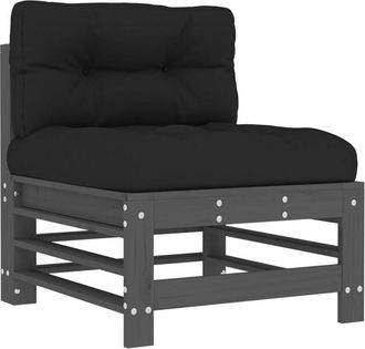 vidaXL Vidaxl - Middle Sofa with Cushions Grey Solid Wood Pine