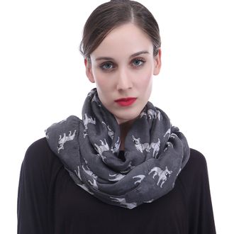 Lina & Lily French Bulldog Dog Print Womens Infinity Scarf Snood Lightweight (Dark Grey)