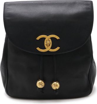 Chanel Black Navy Leather Backpack (Pre-Owned)
