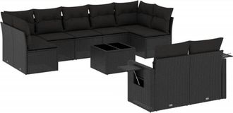 vidaXL Vidaxl - Set De Sof&aacute;s De Jard&iacute;n 10 Pzas Cojines Rat&aacute;n Sint&eacute;tico Negro