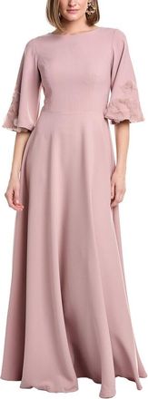 Rene Ruiz Embroidered Bell Sleeves Crepe Gown