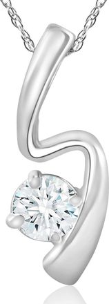 Pompeii3 1/2 ct Solitaire Round Diamond 14k White Gold Curve Pendant & 18 Chain