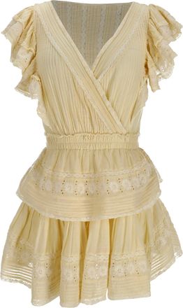 LoveShackFancy Loveshackfancy Gwen Ruffled Mini Dress in Yellow Cotton