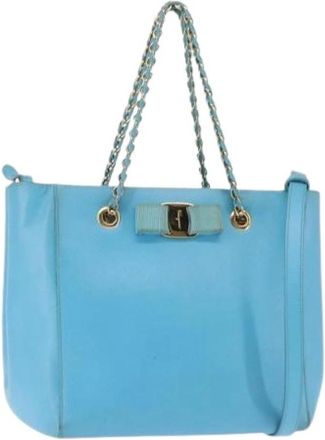 Ferragamo Pre-owned Shoulder Bags, female, Blue, Size: ONE SIZE Pre-owned Leather Shoulder Bag