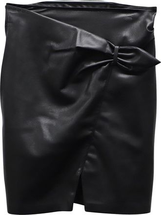 Nanushka Tie-Waist Asymmetrical Mini Skirt in Black Faux-Leather Polyester