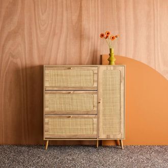 Sweeek Canework Shoe Cabinet With 3 Drawers in Light Brown