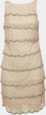 Adrianna Papell Evening Grey Beaded Tulle Tiered Mini Dress