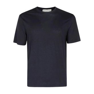 FILIPPO DE LAURENTIIS Tops, Heren, Blauw, S, Linnen, Linnen Jersey T-shirt