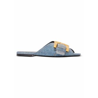 Balmain Anthem platte denim sandalen - Dames - Sandalen - Blauw - 38 EU - Denim - Schoenen