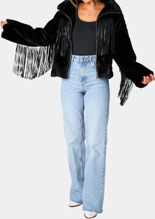 BuddyLove Skylar Fringe Faux Fur Jacket In Black