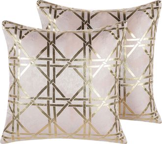 Beliani Conjunto De 2 Cojines Decorativos Patr&oacute;n Diamantes Geom&eacute;trico Rosa 45 X 45 Cm Decoraci&oacute;n Glamour Cassia