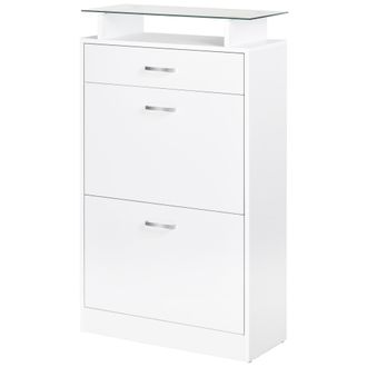 HOMCOM Homcom - Mueble Zapatero Armario Zapatero Con 3 Cajones Estante De Vidrio Y Asa De Aluminio Para Pasillo Entrada Carga 50 Kg 60x24x105,5 Cm