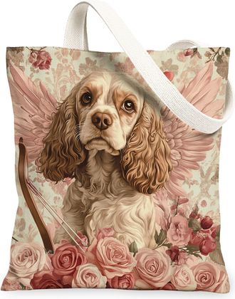Generic Valentines Day Bernese Mountain Dog Canvas Tote Bag for Shopping 13x15, Vintage Puppy Reusable Grocery Print Bag for Women, Retro Pet Beach Aesthetic 