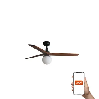 Netlighting Klim Medium 3 Blade Ceiling Fan Black Walnut Light 1x E27 Smart in Brown