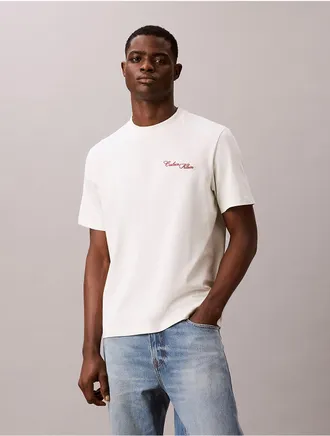 Calvin Klein Jeans Calvin Klein Mens Embroidered Calligraphy Easy Tee - White - XL