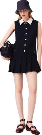 Maje Mini tweed dress with removable collar in Navy at Nordstrom, Size 42 Eu