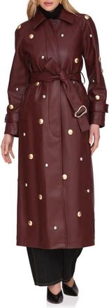 Avec Les Filles Faux-Ever Leather Classic Belted Trench Coat in Mulberry at Nordstrom, Size X-Small