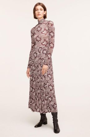 Rebecca Taylor Rochelle Fleur Pleated Mock Neck Dress