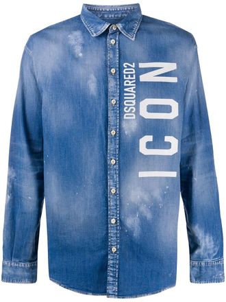 Dsquared2 Icon-print splatter-print denim shirt - men - Cotton/Spandex/Elastane - 46 - Blue