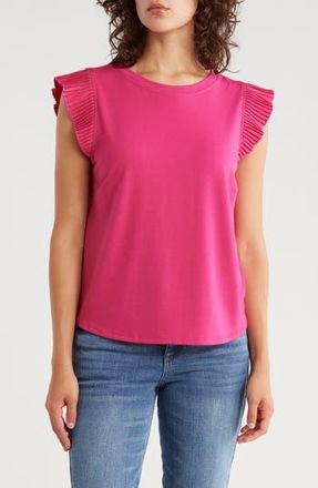 Democracy Mix Media Plissé Sleeve T-shirt in Cherry Popsicle at Nordstrom Rack, Size X-Small