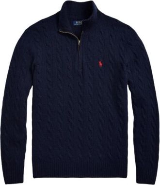 Polo Ralph Lauren Gedraaid kabelgebreide kasjmierwollen trui - Heren - Coltruien - Blauw - L - Wol - Truien & Vesten