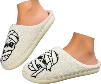 Generic Womens Halloween Warm Plush Slippers Shoes Halloween Weird Pattern Men and Women with The Same Couple Home Winter Warm Cotton Slippers Party Costume G