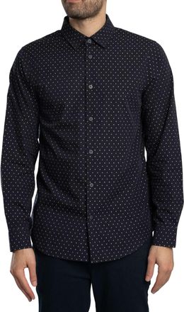 A|X Armani Exchange Mens Logo Pattern Shirt, Navy, L