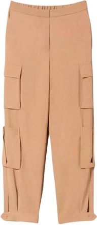 Twinset Cargo Broek met Verborgen Sluiting en Verstelbare Zoom - Dames - Straight fit broeken - Bruin - M - Broeken