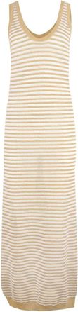 Brunello Cucinelli striped midi dress - women - Linen/Flax/Polyamide/Polyester/Metallic Fibre - S - Neutrals