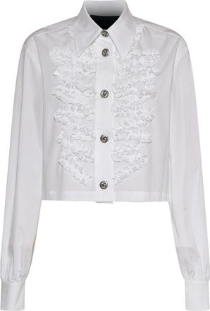 John Richmond Cropped shirt met decoratieve rushes - Dames - Overhemden - Wit - XL - Overhemden