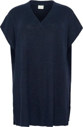 Kaffe Curve Midnight Marine Gebreide Poncho met Mouwen - Dames - V-hals truien - Blauw - L - Truien & Vesten