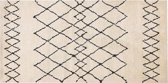 Beliani Alfombra De Poli&eacute;ster Beige Negro 80 X 150 Cm Patr&oacute;n Geom&eacute;trico Moderno Havsa