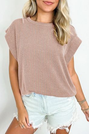 Azura Exchange Womens Waffle Knit Top - Rose Gold - Size Medium