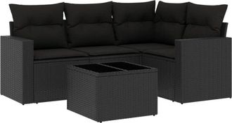 vidaXL Set De Muebles De Jard&iacute;n 5 Pzas Y Cojines Rat&aacute;n Sint&eacute;tico Negro Vidaxl