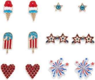 Leith Americana 6-Pack Stud Earrings in Red Multi- Gold at Nordstrom Rack