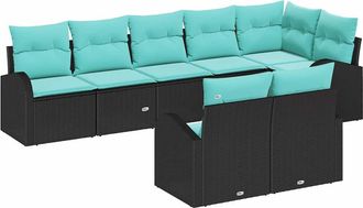 vidaXL Conjunto De Sof&aacute;s De Jard&iacute;n 8 Uds. Negro Y Turquesa Vidaxl