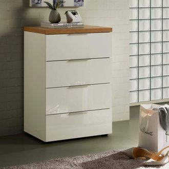 Dmora C&oacute;moda Amman, 4 Cajones, Apertura Deslizante Made In Italy, Cierre Suave, 60x43x89h Cm Blanco Brillante