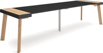 Skraut Home Mesa Consola Extensible, Mesa Comedor Plegable, 300, Para 14 Comensales, Patas De Madera, Estilo Moderno, Roble Y Negro - Skraut Home