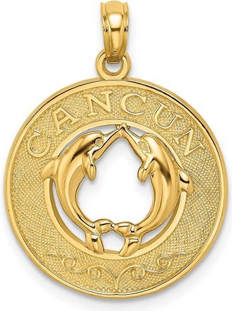 Diamond2Deal 14k Yellow Gold CANCUN with Dolphins Circle Charm Pendant