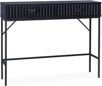 Sweeek Sweeek - 100cm console with grooved wood decor and 2 drawers, Bazalt, Black, 100x29x79.5 cm